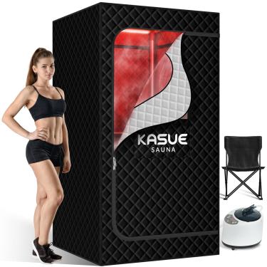 Imagem de KASUE Sauna infravermelha portátil, caixa de sauna a vapor com vaporizador GG, 5 camadas à prova d'água e isolamento térmico para relaxamento, desintoxicação, alívio da dor muscular em ambientes