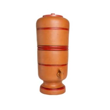 Imagem de Filtro de Barro Tradicional, Terracota, 4 Litros, 36x18.5cm, com Torneira, Tampa, Vela e Boia Dosadora