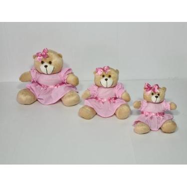 Imagem de Kit Trio De Ursinhos Para Nicho Ursa Laço Caramelo Rosa Bebê - PolyBab