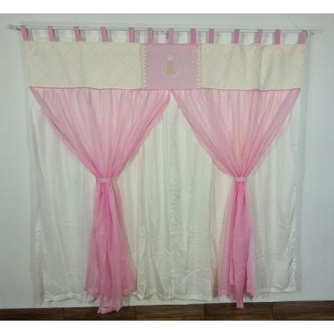Imagem de Cortina Com Bandô Quarto Ursa Tedy Princesa Rosa Com Palha 200mx170m -