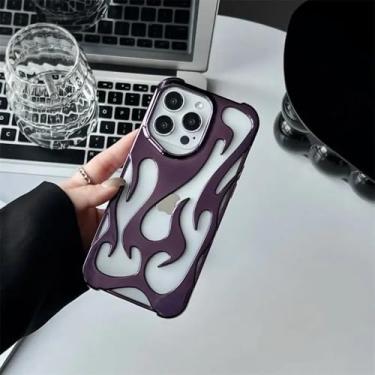 Imagem de Capa fina e oca com padrão de chamas 3D para iPhone 16, 15, 14, 13, 12, 11 Pro Max 15, 14, 16 Plus, capa protetora macia e à prova de choque, com revestimento roxo, para iPhone 13 Pro Max