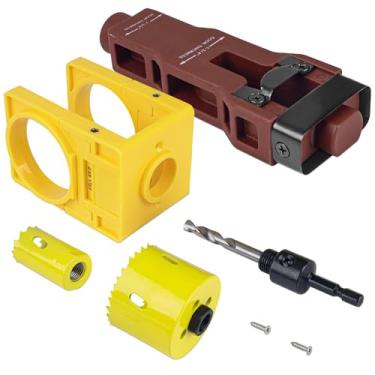 Imagem de Kit de instalação de fechadura de porta com ferramenta de encaixe de trava de porta, kit de serra de furo de bloqueio para portas de madeira com modelo guia, kit de instalação de trinco de porta de