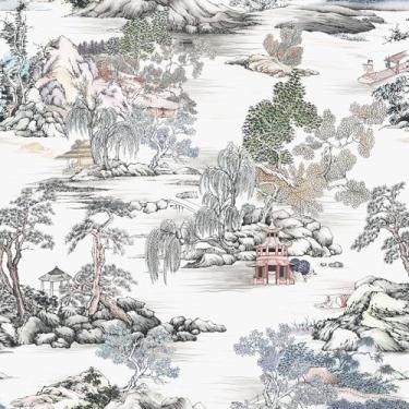 Imagem de VaryStyle Papel de parede chinês de 45 x 299 cm, descasque e cole antigo, papel de parede vintage floral, para prateleiras, paredes, papel de parede de vinil impermeável para banheiro, sala de estar