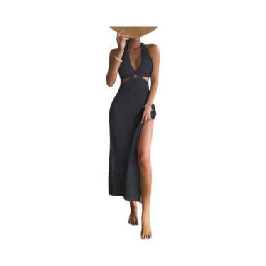 Imagem de Monocromático feminino gola redonda vestido de lã biquíni, bloqueado, 