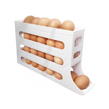 Imagem de Organizador de Ovos para Geladeira, Plástico, 18 Unidades, Branco e Bege, 29,5 x 6,5 x 18,5 cm, Transparente, 250g