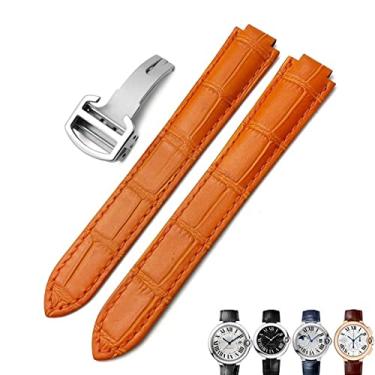 Imagem de SOMKB Pulseira de relógio de couro genuíno de 16 mm, 18 mm, 20 mm, preta, azul, marrom, fivela de implantação para Cartier Tank Solo Blue Ballon (Cor: Laranja, Tamanho: 18 mm)