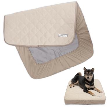 Imagem de Paw Inspired® Capa impermeável para cama de cachorro | Protetor de cama lavável para colchão de cachorro | Capa de substituição removível ideal para cama de animais de estimação de 91 cm (bege)