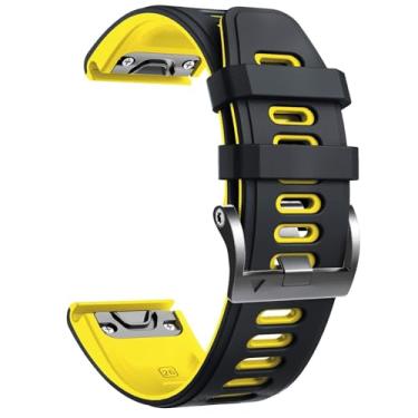 Imagem de VEVEL Pulseiras esportivas de silicone para Fenix 7X para Fenix 5X/5X Plus/Fenix 6X/Fenix 6X Pro/Fenix 3/Fenix 3 HR/Descent MK1/D2 Delta PX/D2 Charlie Pulseira de relógio inteligente (preto-amarelo)