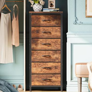 Imagem de Huuger Vestido de 119 cm de altura para quarto, cômoda de 6 gavetas e cômodas, cômoda de tecido para armário, quarto, mesa de cabeceira, mesa de canto com moldura de metal, torre de armazenamento