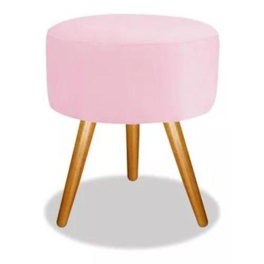 Imagem de Puff Redondo Pé Palito Suede Várias Cores - Casal Decor, Rosa Bêbê
