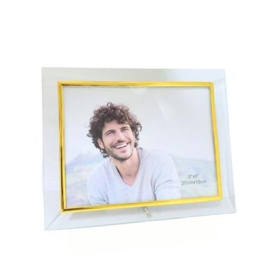 Imagem de Porta Retrato Vidro Reto Prime Borda Dourada 15x20 Horizontal - Tuut -