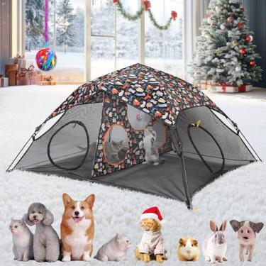 Imagem de Tenda de brincar para gatos ao ar livre para ambientes internos e externos (X- grande casa portátil para animais de estimação, compartimento externo para gatos, coelhos e animais pequenos, fácil de