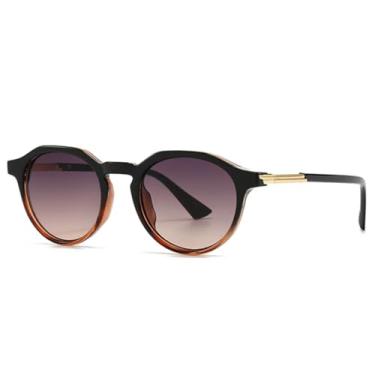 Imagem de HCPIHF Óculos redondos femininos degradê, armação uv400 retrô masculino punk (chá preto, chá cinza)