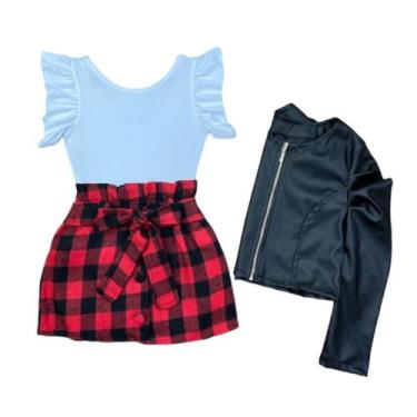 Imagem de Conjunto Feminino Infantil Body Saia Xadrez E Jaqueta Menina - Mini Di