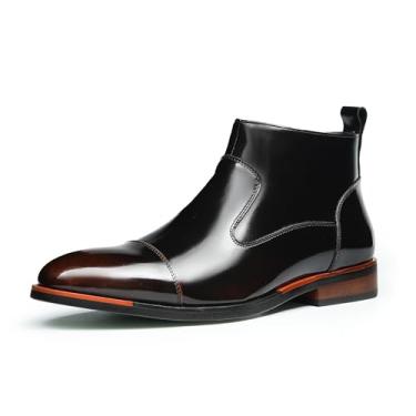 Imagem de Chelsea Botas masculinas de couro legítimo com zíper lateral, design polido, forro de pele de porco confortável para negócios ou uso casual, Marrom, 39