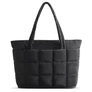 Imagem de Yuni Sophy Sacola expansível para mulheres, bolsa de trabalho acolchoada grande com compartimentos, leve para viagem, Preto, Medium