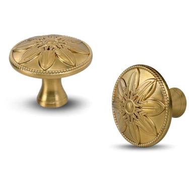 Imagem de Xlroaafs Pacote com 10 maçanetas de armário de bronze champanhe, maçanetas redondas de bronze para armários e gavetas, puxadores de gaveta puxadores de cômoda bronze champanhe, liga de zinco sólida