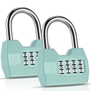 Imagem de Locilot Pacote com 2 fechaduras combinadas, cadeado moderno de 4 dígitos, cadeado combinado à prova d'água para cerca, armário, galpões, academia, galpão, unidade de armazenamento, ferrolho de portão