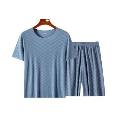 Imagem de Conjunto De Pijamas De Verão Masculino Em Seda Gelada, Camiseta De Man