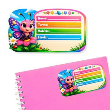 Imagem de Kit 14 Etiquetas Escolares M Borboletas Caderno Flor Menina Infantil Personalizado Adesivo Volta as Aulas