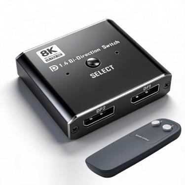 Imagem de Rantecks Interruptor bidirecional DP1.4 DisplayPort 8K a 60Hz DP Switcher com controle remoto suporta 4K @120Hz 1080p @240Hz compatível com DP1.3/1.2/1.1/1.0 para console de jogos de monitor de PC