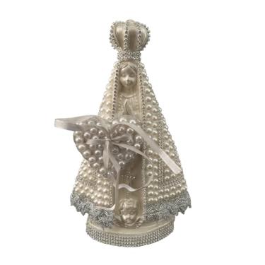 Imagem de Imagem Nossa Senhora Aparecida 25cm Prata com Coração Porta Aliança