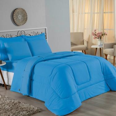 Imagem de Kit Edredom Dupla Face + Jogo De Lençol Casal Nobre 7 Peças Malha 100% Algodão - Turquesa