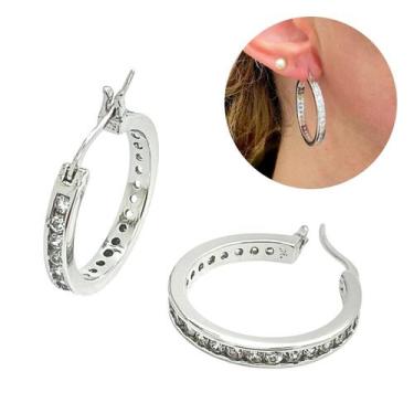 Imagem de Brinco Argola Brilhantes De Zircônias 30mm Prata 925 com Ródio - 01259