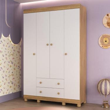Imagem de Guarda-roupa Infantil 122cm 4 Portas E 2 Gavetas Allegra Multimóveis Mp4443 Madeirado/branco Madeirado/branco