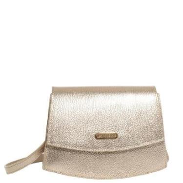 Imagem de Bolsa Feminina Leopoldine Dourada Couro Legítimo Tiracolo Alça Ajustável com Fecho Magnético-Feminino