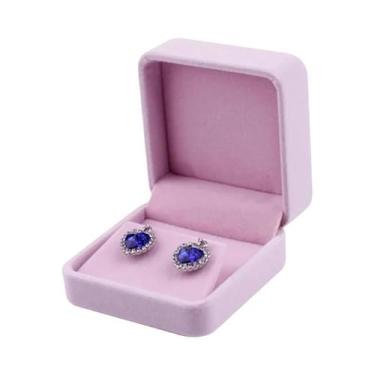 Imagem de Caixa Organizadora De Joias Em Veludo Rosa Para Casamento, Conjunto De