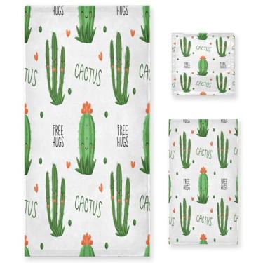 Imagem de xigua Conjunto de toalhas de banheiro de cactos fofos absorvente macio toalha de banho de 3 peças toalha de mão toalhas decorativas para banheiro, academia, hotel, praia, piscina