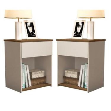 Imagem de Kit 2 Mesas de Cabeceira Para Quarto com Gaveta e Prateleira Jasmim - 