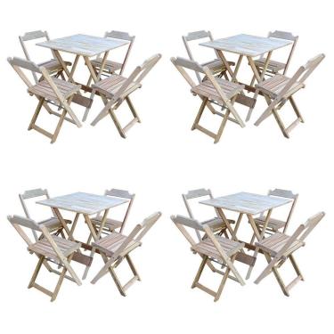 Imagem de Kit 4 Conjuntos De Mesa Com 4 Cadeiras De Madeira Dobravel 70X70 Sem Pintura/Crua - Marrom