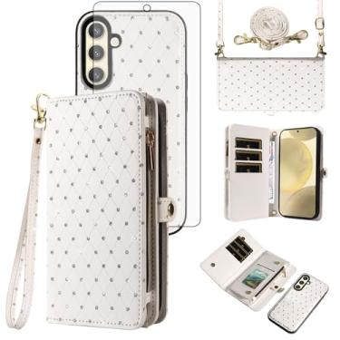 Imagem de Capa de telefone para Samsung Galaxy S25 FE 5G capa carteira com zíper com protetor de tela de vidro temperado alça transversal alça de cordão bling glitter flip compartimento para cartão S 25 EF