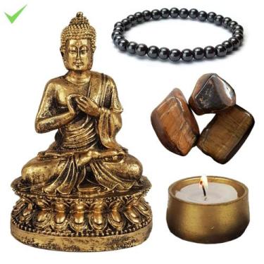 Imagem de Buda hindu 15cm kit quartzo azul pulseira hematita castical - Geral, D