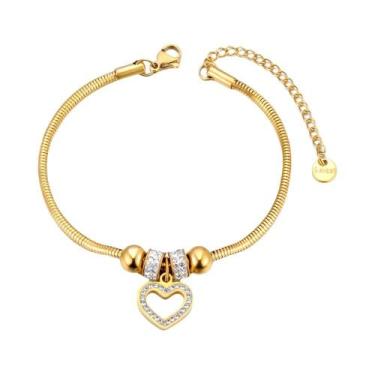 Imagem de Pulseira Feminina Banhada a Ouro À Prova d'Água Com Pingente De Coraçã