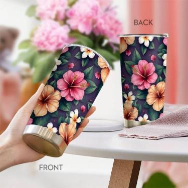 Imagem de Copo de viagem Caneca de café Oasisdream 600 ml com estampa floral