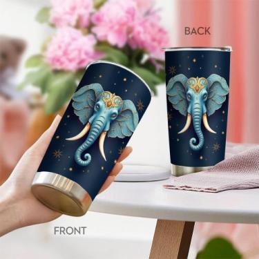 Imagem de Caneca Tumbler Oasisdream de aço inoxidável 600mL com elefante