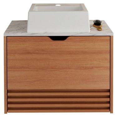 Imagem de Gabinete Com Cuba Para Banheiro Bn3630x13 Amendoa Marmore Branco Tecno Mobili Amendoa Marmore Branco