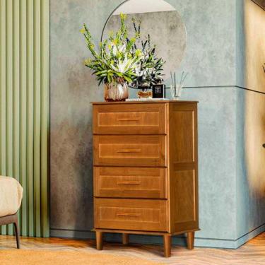 Imagem de Cômoda Unissex Madeira Maciça Rústica Marrom Pés E 4 Gavetas - Repleta
