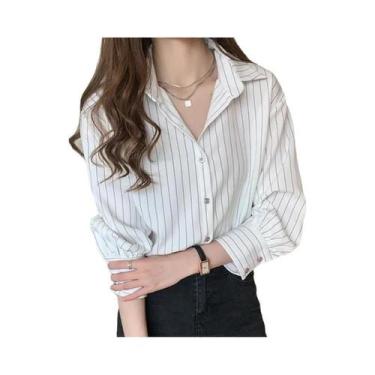 Imagem de Camisa Vintage Listrada Feminina De Verão, Solta, De Manga Longa, Casu