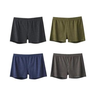 Imagem de Cuecas Boxer Masculinas Casuais De Algodão, Pacote Com 4, Listradas E 