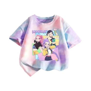 Imagem de Camiseta Infantil Feminina Roxa Tie-Dye K-Pop Demon Hunters Gola Redon