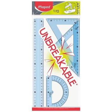 Imagem de Kit geométrico escolar flexível com régua, esquadro e transferidor Unb