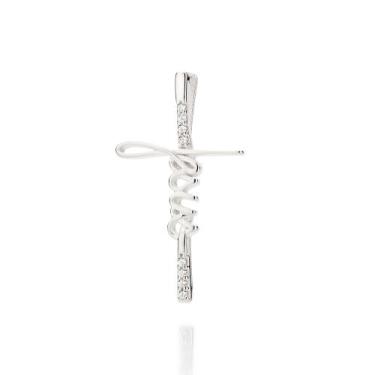 Imagem de Pingente Rommanel Prata 925 Cruz Escrito Jesus 840098 Prata Cor:Prata,