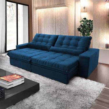 Imagem de Sofá Retrátil Reclinável Zurique 2,30m Suede Velut Azul Marinho Molas No Assento - King House
