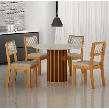 Imagem de Mesa Redonda Mdf Com Vidro 1,08m 4 Cadeiras Flora Leifer