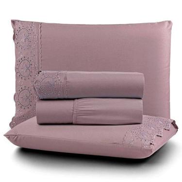 Imagem de Jogo De Lençol Casal Nobless Bordado Micropercal 200 Fios Toque De Algodão 4 Peças Uva