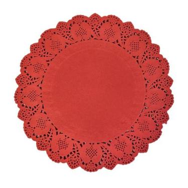 Imagem de Doilies toalha de papel rendado Redondo Vermelho 34,5cm 52un - TodaTre